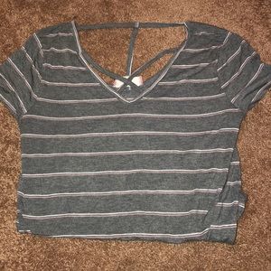 Pink Rose striped pink and white gray shirt